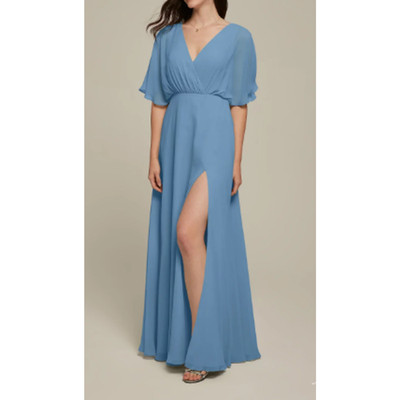 AW BRIDAL 6 S dusty blue Vickie chiffon bridesmaid cocktail gala  maxi dress B23