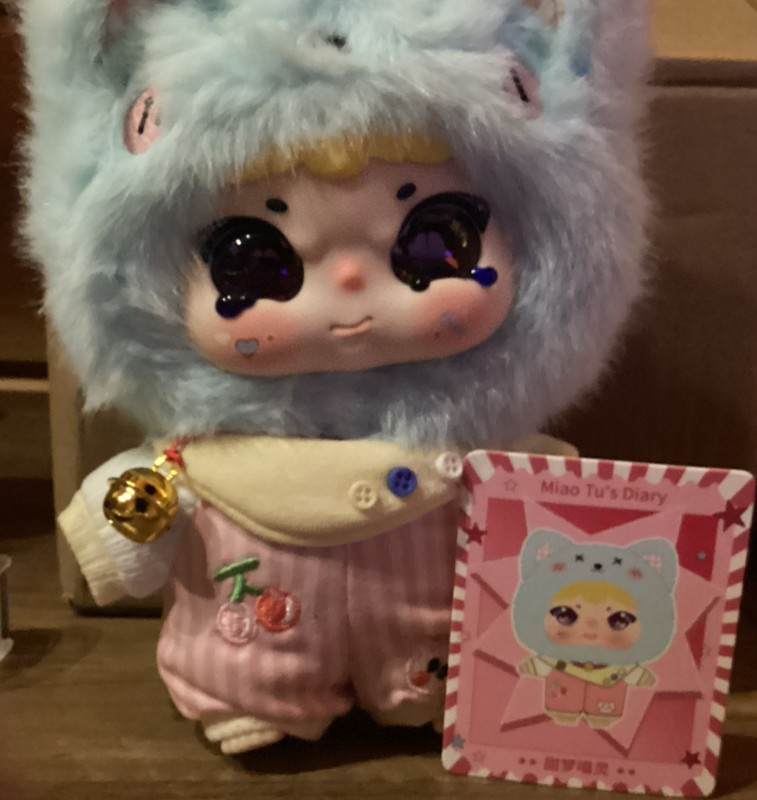 Miao Tu's Diary Cat Plush Doll Blue Hood Pink Outfit w/ Bell Accessory & Box