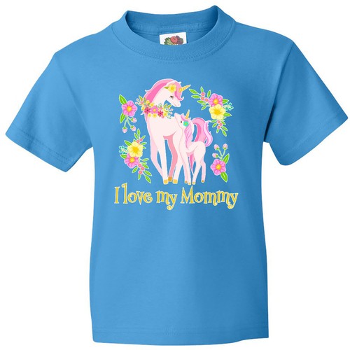 Inktastic I Love My Mommy Unicorn With Pink And Yellow Flowers Youth T-Shirt Mom