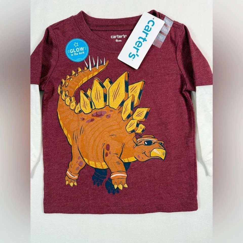 NUEVO CON ETIQUETAS CARTER’S Baby Boy Glow-in-the-Dark Dinosaurio Capa Manga Larga Camiseta 9m NUEVO Foto 2 de 4