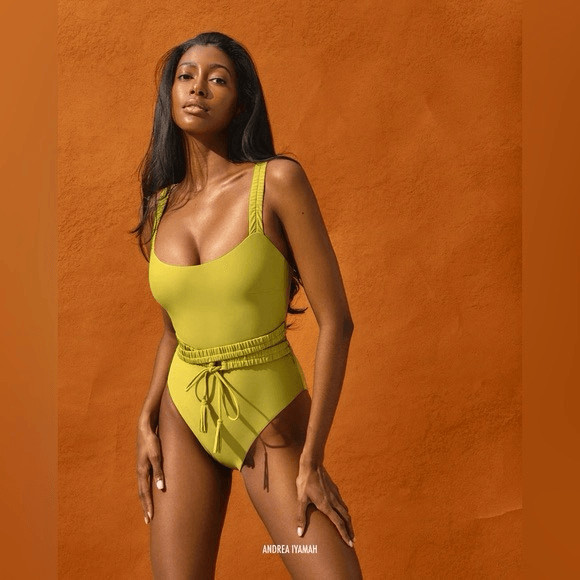NWT Andrea Iyamah Wasabi Green Belted One Piece Swimsuit Size XS