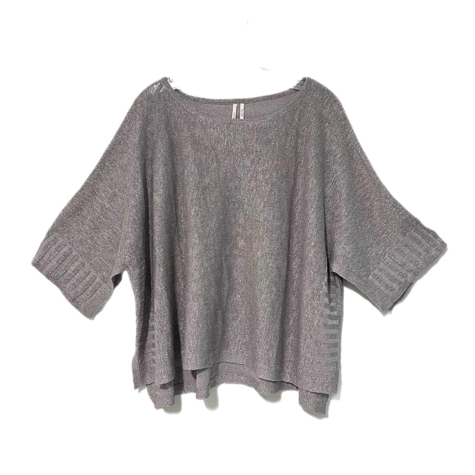 Anthropologie Alicia Poncho Sweater Small Metallic Silver Knit Linen Blend Relax