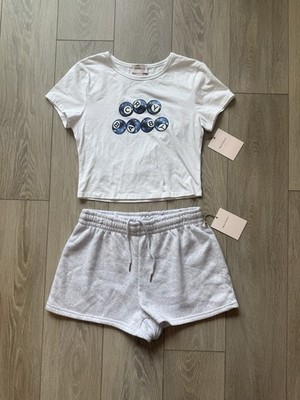 Since Forever Women's Large White Cry Baby 8-Ball Crop Top & Shorts Lounge Set