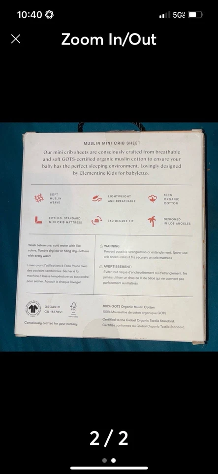 Mini sábana babyletto muselina 100 % algodón orgánico olas del océano salvia nueva en caja Foto 2 de 2