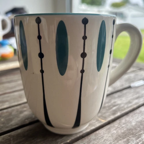 Laurie Gates Large MCM Inspired Atomic Design Mug Cup Blue White Black