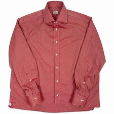 Borrelli Napoli Men s Button Front Dress Shirt Red 16 41