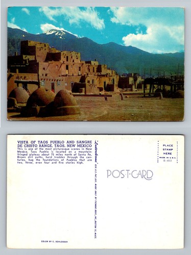 Taos NM-New Mexico Taos Pueblo and Sangre de Cristo Range Vista Vintage ...