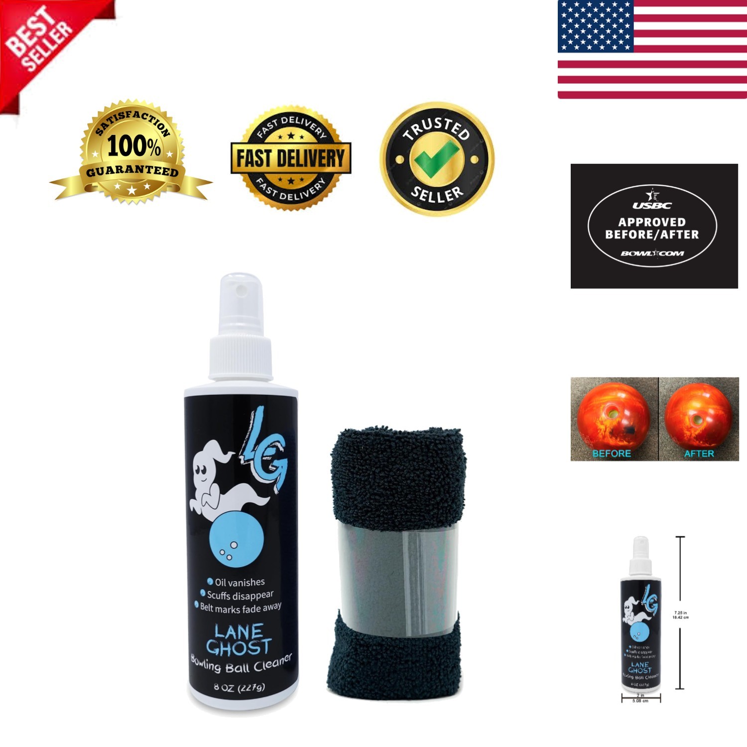Effective Bowling Ball Cleaner - Removes Scuffs, 8oz USBC Ap