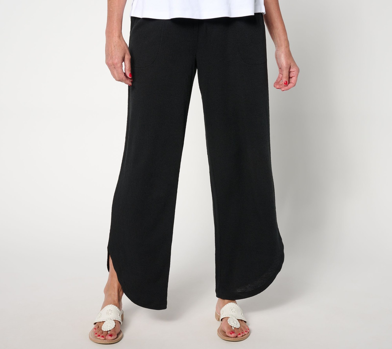Denim & Co. Women's Pants Sz XS Beach Regular Knit Gauze Ankle Black A650884