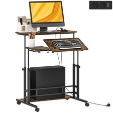 HOMCOM Height Adjustable Standing Desk with Power Outlets, Stand Up Desk with...