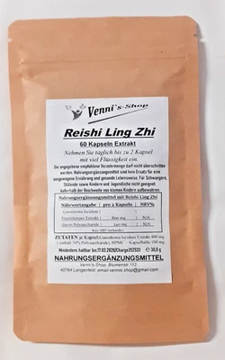 VENNIS-SHOP Reishi Ling Zhi 60 Kapseln à 500 mg, Extrakt, Ganoderma lucidum, vegan