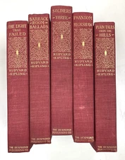 Lot x5 Books Red Gilt Cloth Bindings Decor Staging Display Antique Old Vintage