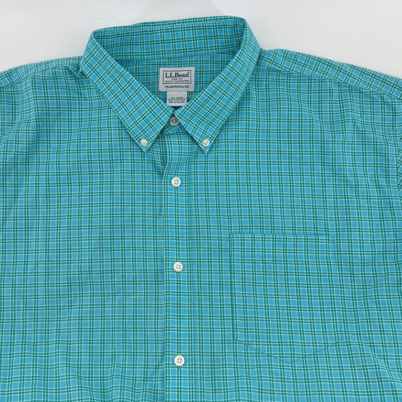 LLBean Mens Traditional Fit Short Sleeve Plaid Button Down Shirt XXL Tall