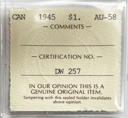 1945 SILVER CANADA $1 DOLLAR GEORGE VI COIN ICCS ABOUT UNC 58 BETTER DATE - Picture 3 of 3