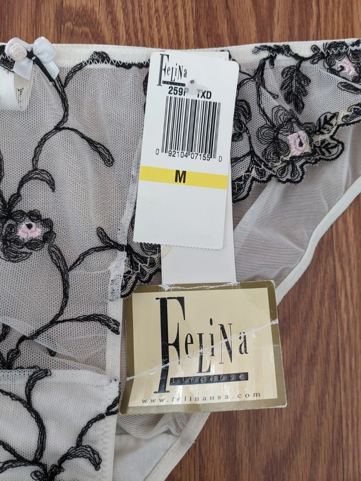 Bragas vintage Felina blancas de malla transparente bordadas florales tiro bajo negras M rosa Foto 2 de 4
