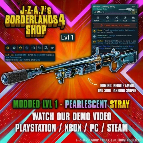 Borderlands 4✨ MODDED LVL 1 419M DPS STRAY SNIPER ONE SHOT BL4 GEAR ✅PC-PS-XBOX✨