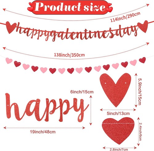 FOIMAS Galentine's Day Glitter Banners,2pcs Valentines 29.5*17.5, Pink & Red - Picture 2 of 7