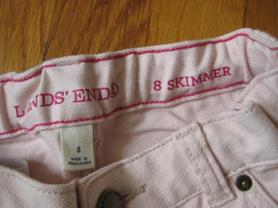 NWT Lands End girls pink Skimmer JEANS Size 8 skinny capri cropped pants NEW - Image 3 of 3