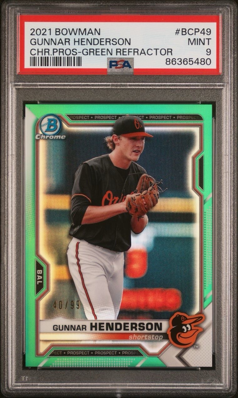GUNNAR HENDERSON 2021 Bowman Chrome Prospects BCP-49 Green Refractor /99 PSA 9