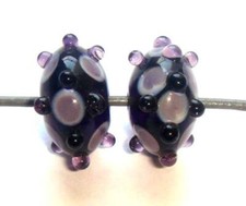 Qty. 10 - 20 x 10mm Bumpy Black, Light Purple  White Lampwork Glass Beads