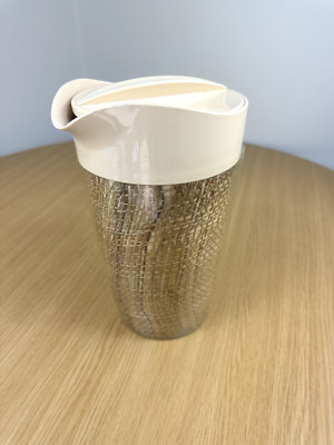 VTG Raffia Plastic Wicker Style Peach Retro Pitcher & Lid Bohemian Kitchen