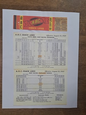 ABC COACH LINES BUS SCHEDULE 1949 - FORT WAYNE, IN 11''x14'' Framable Collectible