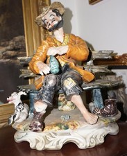 GRANDE STATUA CERAMICA DI BASSANO-IL BEVITORE-CANE-DIPINTA A MANO-vintage