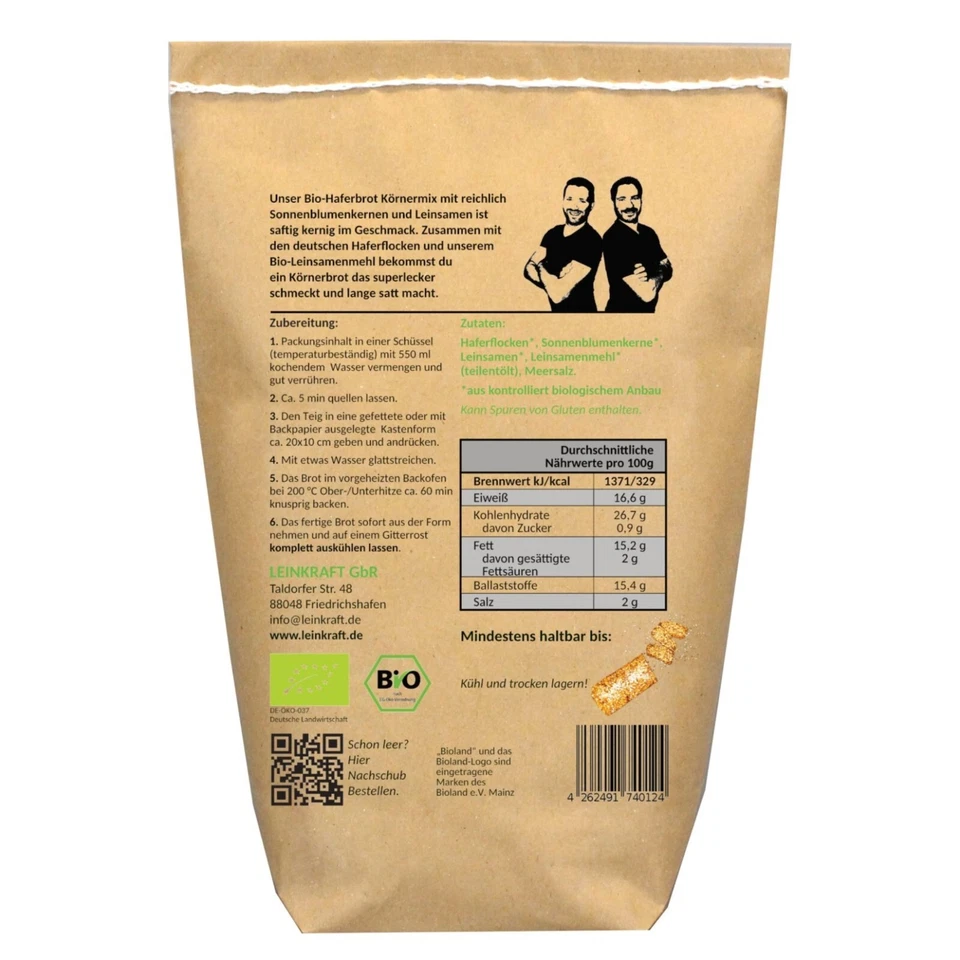 Bio Haferbrot Körnermix 600g DIE Brotbackmischung mit Leinmehl Low Carb - Bild 3 von 4