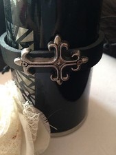 Faux Leather Silver Cross Wrap Tie Black Bracelet - New