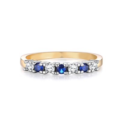 Damen Ring 9 Karat Gold & Sterling 925 Silber blau weißer Saphir Eternityring