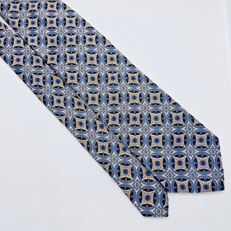 Jos. A. Corbata de seda Bank Signature para hombre azul plata jacquard geométrico 3,5" W x 60" L Foto 3 de 4
