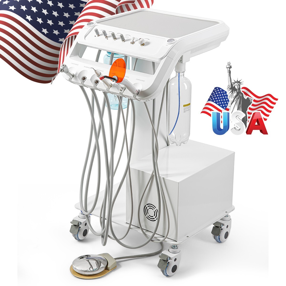 Dental Portable Cart Delivery Unit with Air Compressor LED Curing Light Scaler