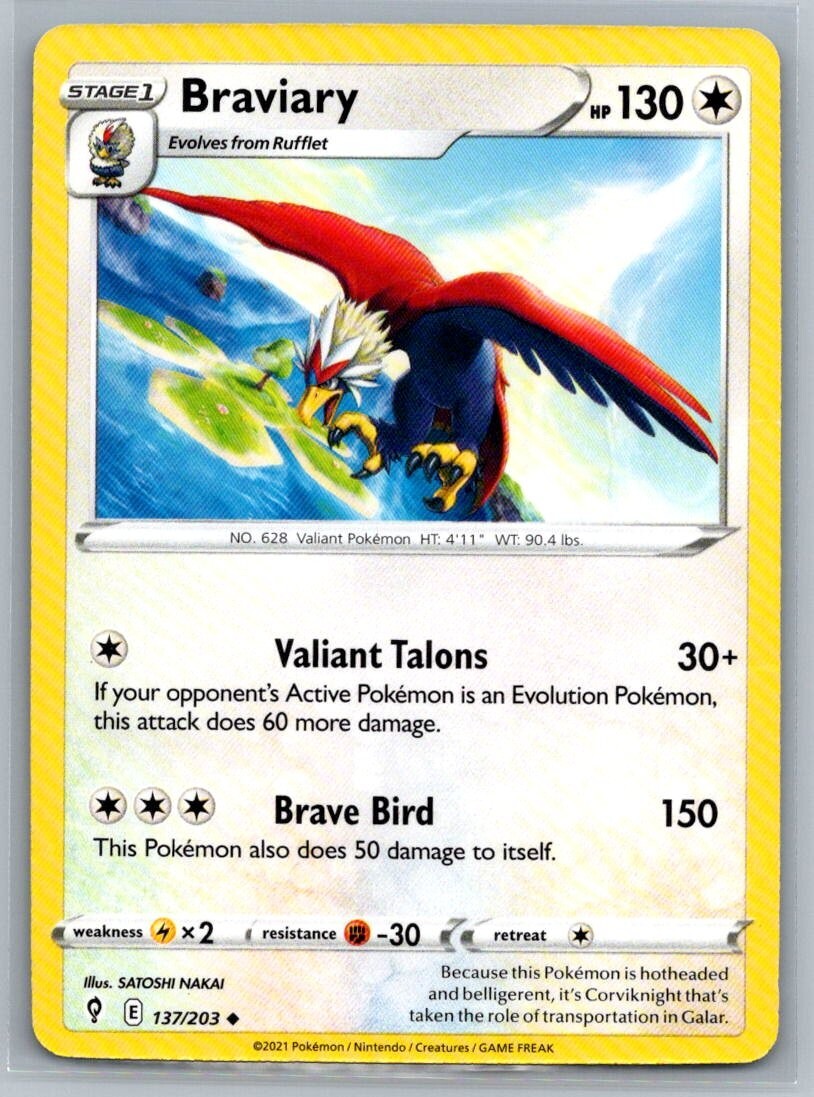 Braviary 137/203 Evolving Skies Uncommon Pokémon TCG 2021