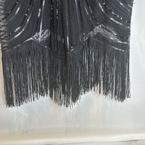 Vestido Babeyond con Cuentas Negro Impresionante Flecos LG Brillo Brillante - Imagen 4 de 8