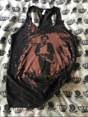 Leatherface, Texas Chainsaw, goth, horror, fandom, bleached racerback tank top