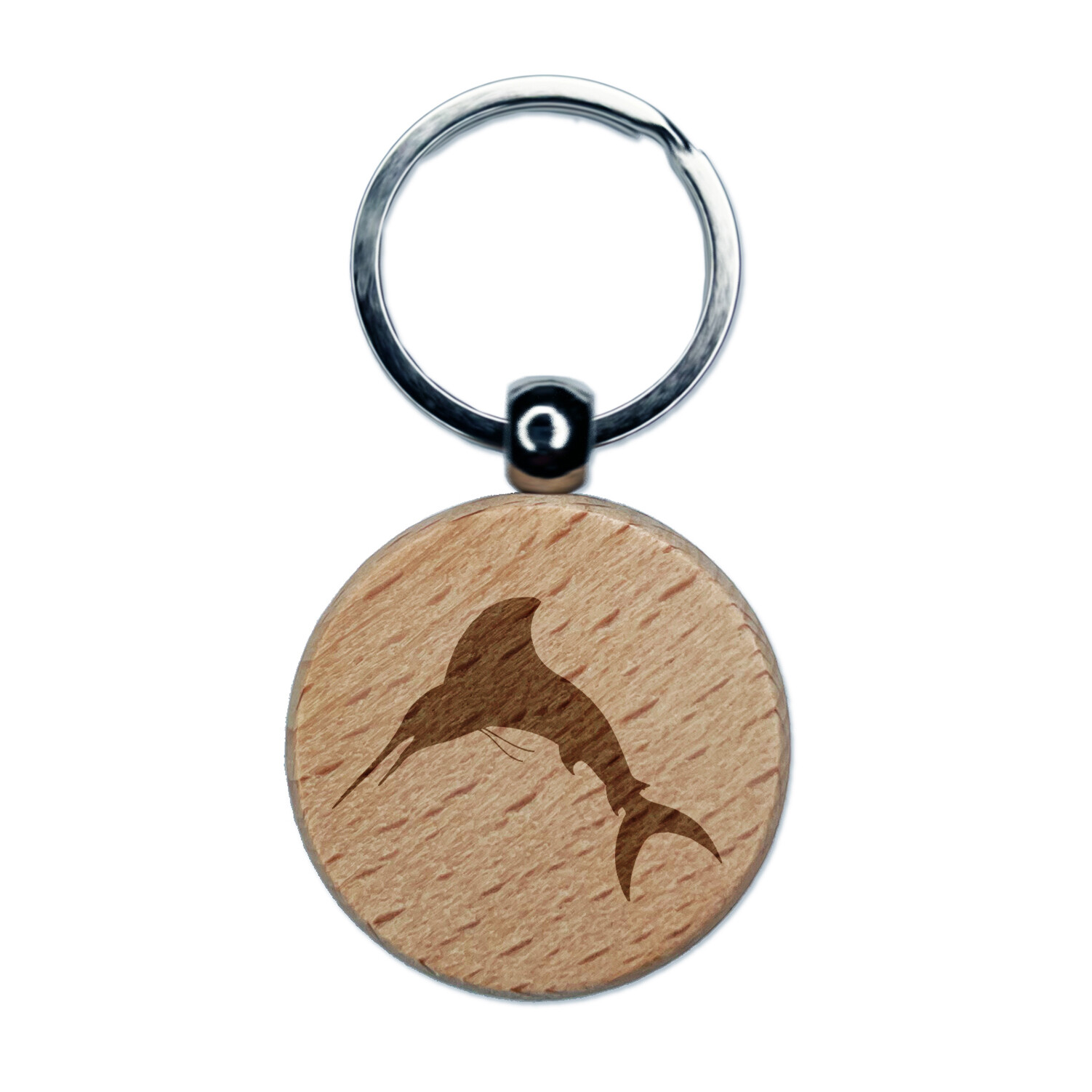 Marlin Fish Engraved Wood Round Keychain Tag Charm