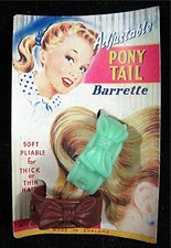 Old Pony Tail Kids Barrettes Green  Brown Store Display Card Unused Store Stock