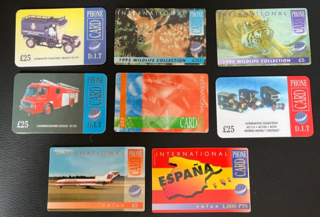 UK Phonecards - 8 D.I.T. Cards Cars Fire Engines Planes Espana Wildlife