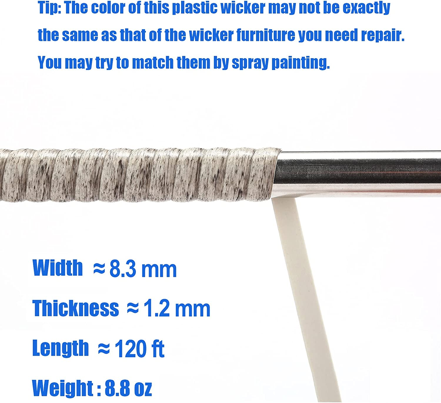 Wicker Repair Kit, 120 Ft Gray Wicker Repair Supplies, Plastic Rattan