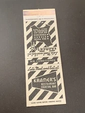 Vintage Pennsylvania Matchbook: “Kramer’s Restaurant” Pittsburgh, PA