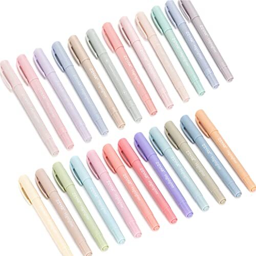 Highlighters Pen, Dual Tip: Chisel and Bullet, Aesthetic 24 Natural Colors-image