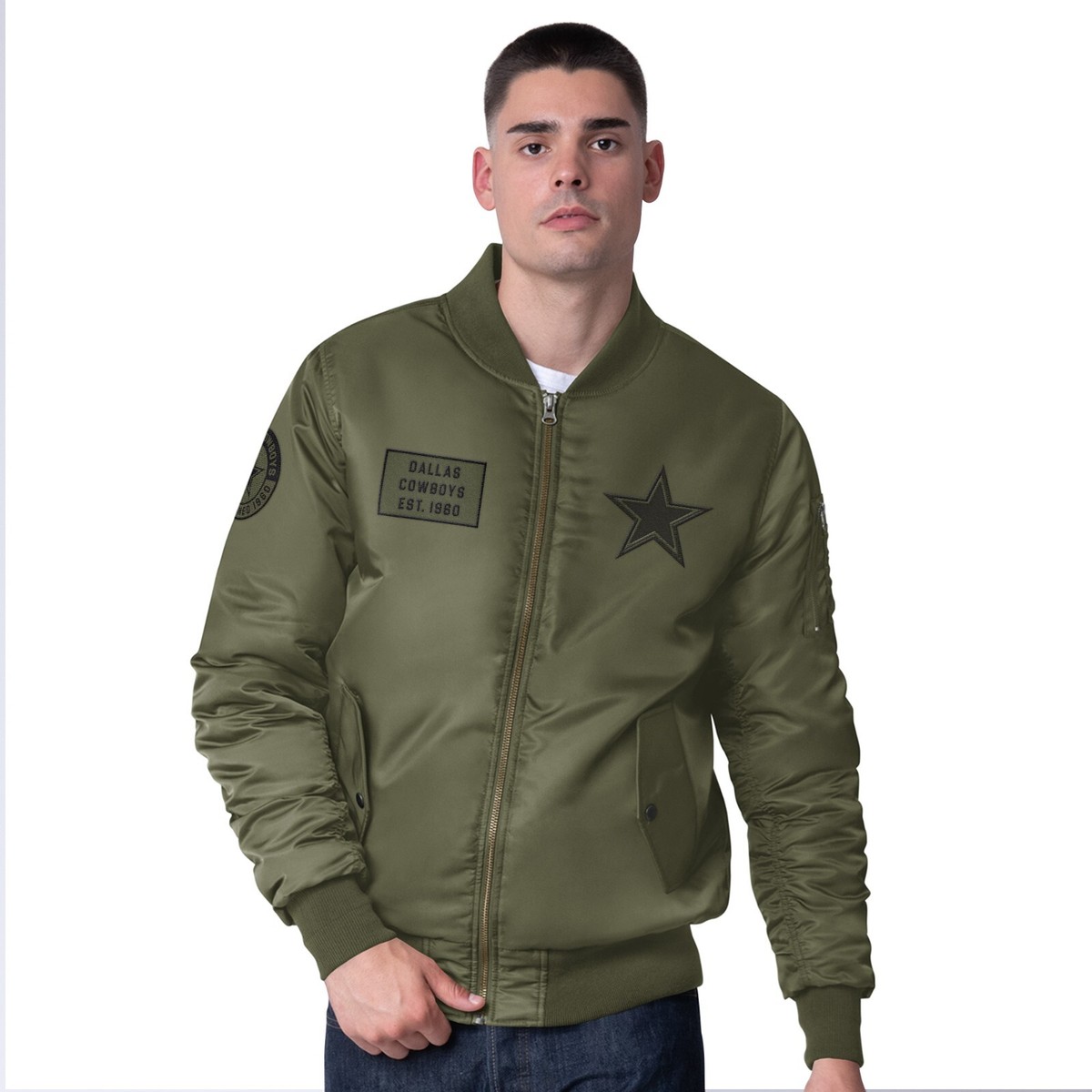 Dallas Cowboys G-III Runway Aviator Bomber Jacket-Olive