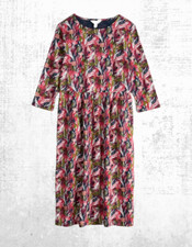 Womens Seasalt ¾ Sleeve Sea Cotton Midi Jersey Dress Maritime Dune Grass Multi