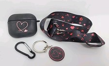 For AirPods 3 Case Cover Keychain Hearts TPU Silicone Protective Lanyard Black