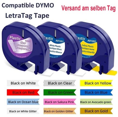 91221 Schriftband DYMO Letra Tag Band LT-100T LT-100H XR XM Weiß 12mm 1/2''