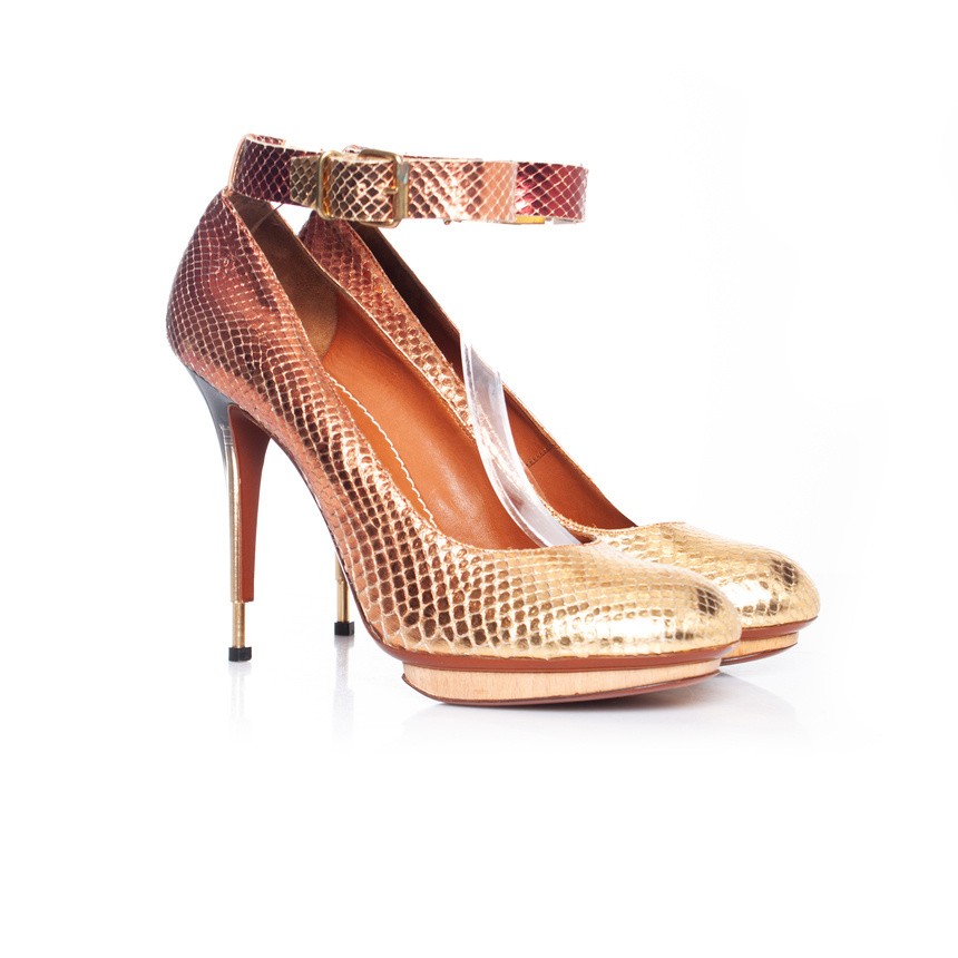 Lanvin Metallic Shiny Python Leather Ankle Strap … - image 6