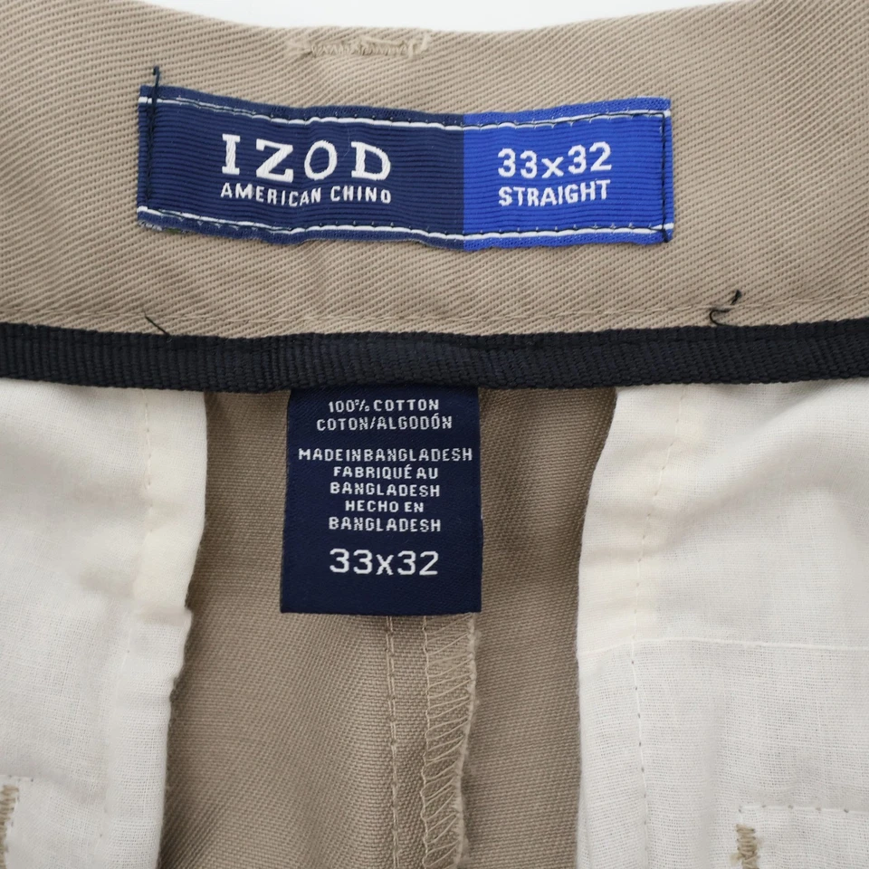 NEW IZOD Men's Straight Fit Flat Front Non-Iron Chino Pants Khaki 33x32 - Image 4 of 4