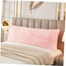 Faux Fur Fluffy Body Pillow Cover Luxury Shaggy Plush 21" x 54" Pink