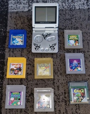 Nintendo Game Boy Advance SP Tribal + 8 Spiele Pokemon Gold Blau Getestet Top