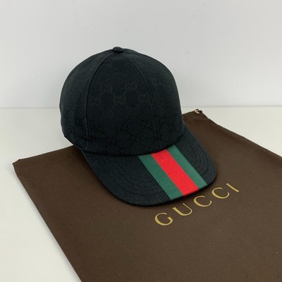 Gucci GG Monogram Center Web Canvas Baseball Cap Head Hat Black